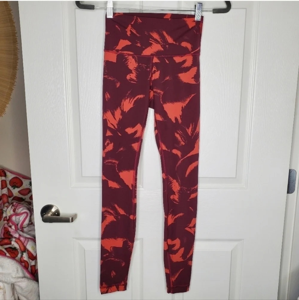 Lululemon Wunder Under Maroon Red Printed High Rise Nulux Tight Leggings